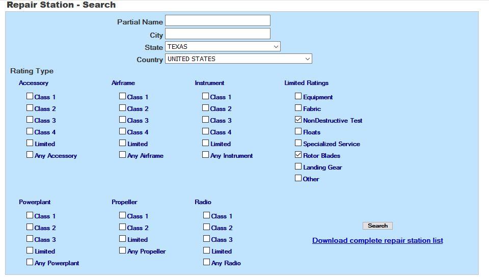 FAA Repair Station Search